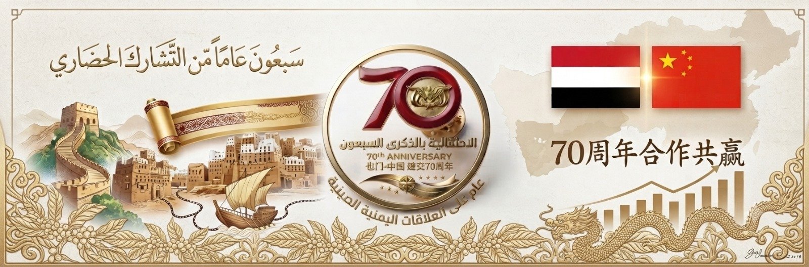 بانر الاحتفال بالذكرى السبعين للعلاقات اليمنية الصينية